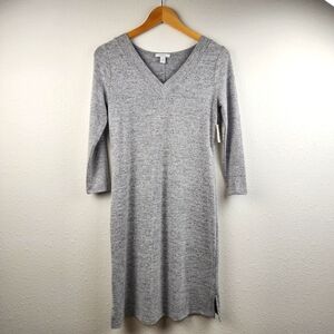 Daily Ritual Gray V-Neck Soft Knit Casual Sweater Dress 3/4 Sleeve Size Small